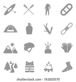 Rafting Icons. Gray Flat Design. Vector Illustration. 