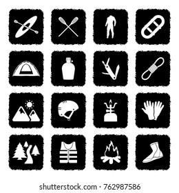 Rafting Icons. Grunge Black Flat Design. Vector Illustration. 
