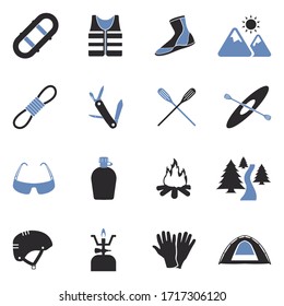 Rafting Icons. Two Tone Flat Design. Vector Illustration.