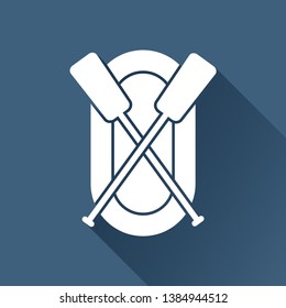 rafting infatable boat with oars illustration. Sport vector icon