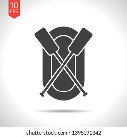 rafting infatable boat with oars illustration. Sport vector icon