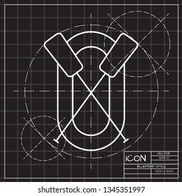 rafting infatable boat with oars. Vector illustration. Blueprint