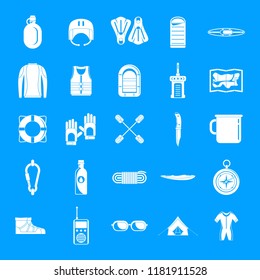 Rafting kayak water canoe icons set. Simple illustration of 25 rafting kayak water canoe vector icons for web