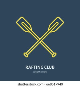 Rafting, kayaking flat line icon. Vector illustration of water sport - raft paddles. Linear sign, summer recreation pictogram for river paddling gear store.