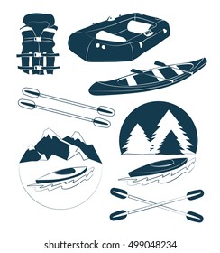 Rafting and kayaking icons collection