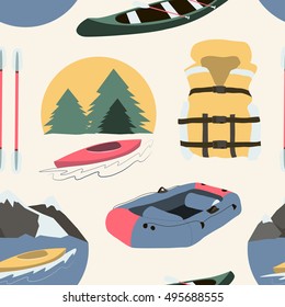Rafting and kayaking icons collection pattern