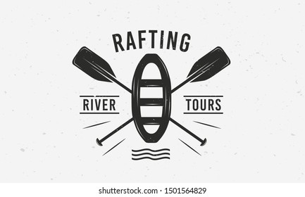 Rafting, kayaking logo, badge, label. Vintage extreme sport logo, poster template. Vintage typography. Vector Illustration