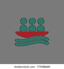 rafting kayaking team design in Hatching style