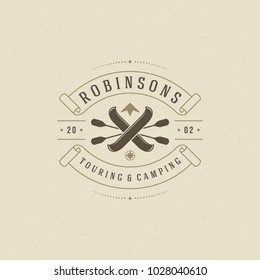 Rafting logo emblem vector illustration. Outdoor adventure expedition, boat and paddles silhouettes shirt, print stamp. Vintage typography badge design.