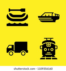 rafting, lorry, speedboat and train vector icon set. Sample icons set for web and graphic design