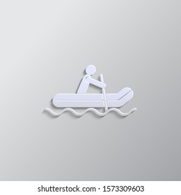 Rafting, man paper style, vector icon. Grey color vector background