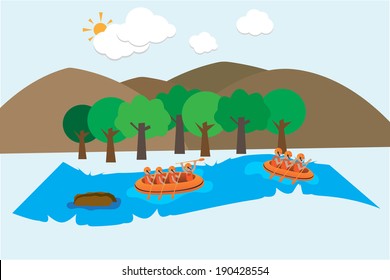 rafting on river vector background
