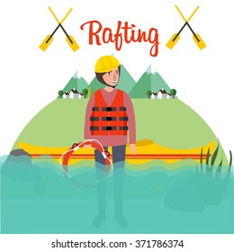 rafting people standing boat river helmet raft canoe sport kayak