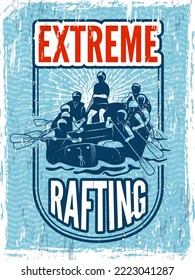 Rafting poster. extreme outdoor adventure on mountain river. Vector placard template