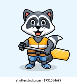 Rafting Raccon Cartoon Hobby and Sport Logo Design