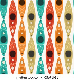 Rafting seamless pattern with repeating boats. Kayaking and canoeing tiling vector background.