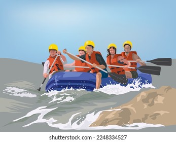 Rafting Team Adventure en vector gráfico ilustrativo