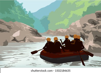 Vector gráfico de ilustraciones del equipo de Rafting