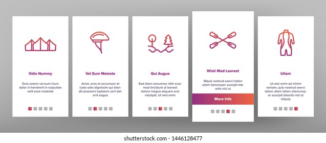 Rafting Trip, Sport Linear Vector Onboarding Mobile App Page Screen. Rafting, Kayaking Thin Line. Outdoor Activity, Adrenaline Chase Pictograms Collection. Extreme Summer Recreation Illustrations