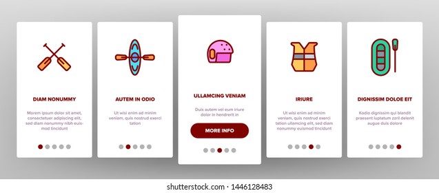 Rafting Trip, Sport Linear Vector Onboarding Mobile App Page Screen. Rafting, Kayaking Thin Line. Outdoor Activity, Adrenaline Chase Pictograms Collection. Extreme Summer Recreation Illustrations