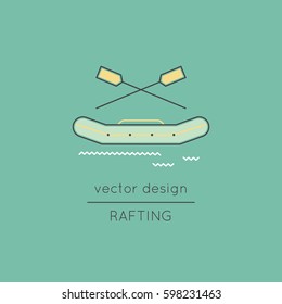 Rafting vector thin line icon. Inflatable boat with oars isolated symbol. Logo template, element for travel agency products, tour brochure, excursion banner. Simple mono linear modern design.