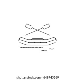 Rafting vector thin line icon. Inflatable boat with oars isolated symbol. Logo template, element for travel agency products, tour brochure, excursion banner. Simple mono linear modern design.