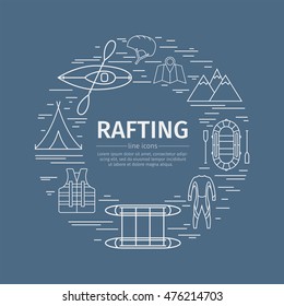 Rafting web banner. Advertising template. Flat icons. Vector illustration.