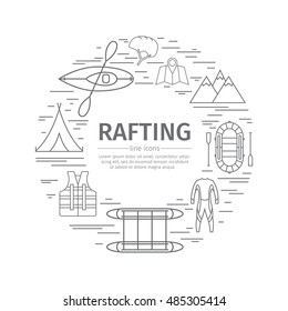 Rafting web banner. Advertising template. Flat icons. Vector illustration.