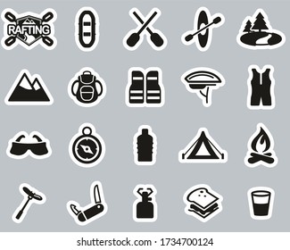 Rafting Or White Water Rafting Icons Black & White Sticker Set Big