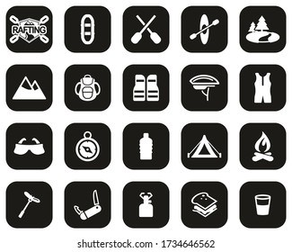Rafting Or White Water Rafting Icons White On Black Flat Design Set Big