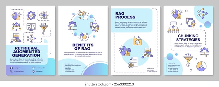 RAG blue circle brochure template. Retrieval augmented generation. AI technologies. Leaflet design with linear icons. Editable 4 vector layouts