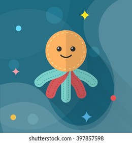 Rag doll icon, Vector flat long shadow design. Children's toys concept.