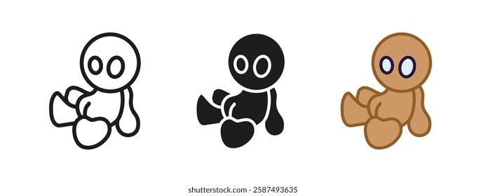 Rag doll icon. Voodoo toy and magic puppet vector illustration. Witchcraft and spell symbol for rituals, mystery and supernatural themes. Spooky charm sign.