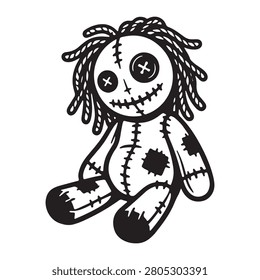 Rag doll silhouette vector illustration with stitched childhood silhouette illustration handmade
