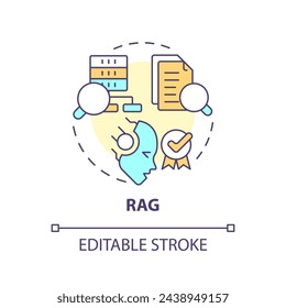 RAG multi color concept icon. Ai correct content generation. Machine learning techniques. Round shape line illustration. Abstract idea. Graphic design. Easy to use in infographic, presentation