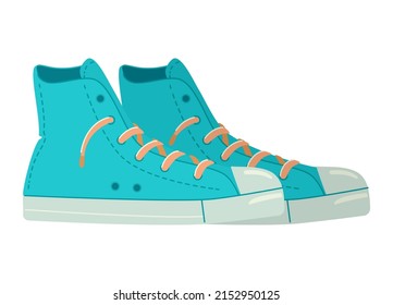 Rag sneakers - modern flat design single isolated object. Neat detailed image of blue summer shoes with yellow laces. Clothes for hipsters and teenagers. Urban fashion for girls and shopping idea