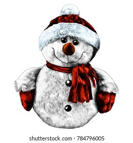 rag snowman hand-stitched in a cap and scarf sketch vector graphics color picture