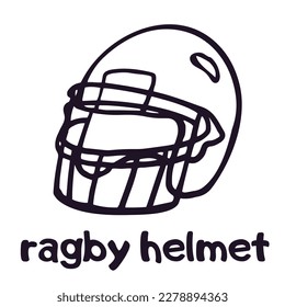 Ragby, American football icon. Football game helmet sign, emblem. Vector doodle sport equipment logotype isolated. Outline illustration.