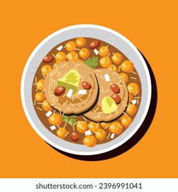 Ragda pattice is part of the street food culture in the Indian states of Maharashtra Vector, illustration, colorful graphic