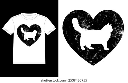 Plantilla de diseño de camiseta vintage de corazón de gato de ragdoll, gato de ragdoll en el Tablero, etiqueta engomada de la ventana del coche