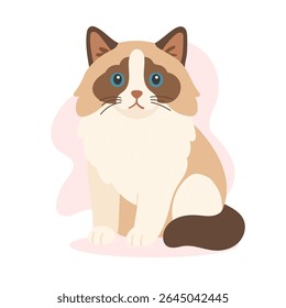 Ragdoll cat with long creamy fur and blue eyes sits still. This ragdoll cat artwork captures gentleness and calm character of ragdoll cat breed.