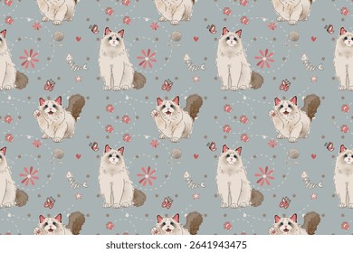 ragdoll cat seamless pattern flat vector
