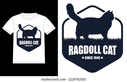 Ragdoll Cat From 1945 White T-shirt Design Template, Ragdoll Cat on Board, Car Window Sticker
