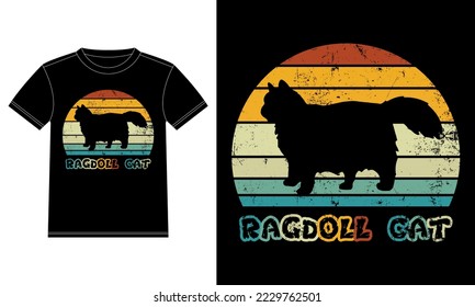 Ragdoll Cat Vintage Retro Sunset T-shirt Design template, Ragdoll Cat on Board, Car Window Sticker Vector for cat lovers, Black on white apparel design
