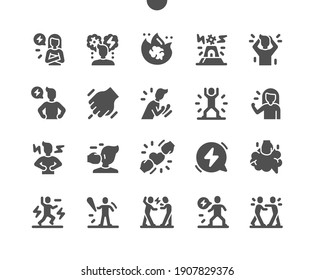 Rage. Anger, aggressive, emotion, furious, stress, expression. Fury man. Angry girl. Control anger. Depressed and frustration. Vector Solid Icons. Simple Pictogram