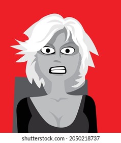 Rage. Angry woman. Portrait of outraged blonde woman on red background. Vector image for prints, poster and illustrations.