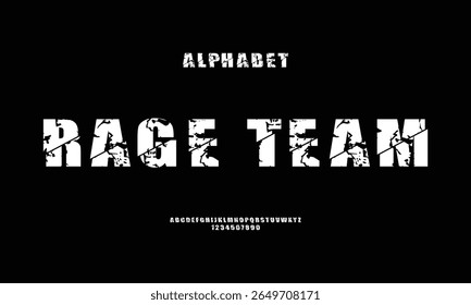 Rage Team é a fonte Sans Serif. Fontes de alfabeto de estilo urbano de tipografia maiúscula em itálico regular para música, moda, esporte, tecnologia, digital, filme, design de logotipo, ilustração vetorial