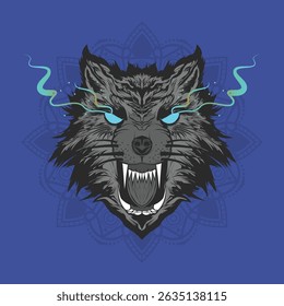 Rage Wolf Head with a Mandala Vector Design Illustration