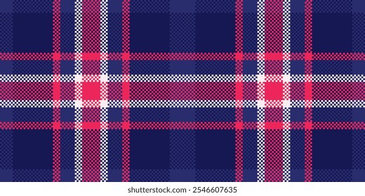 Ragged cheque têxtil sem emenda, padrão de tecido vetorial ideia. Queda fundo tartan xadrez textura em azul e vermelho paleta de cores.