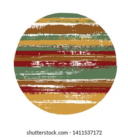 Ragged circle vector geometric shape with stripes texture of ink horizontal lines. Planet concept with old paint texture. Emblem round shape circle logo element with grunge stripes background.